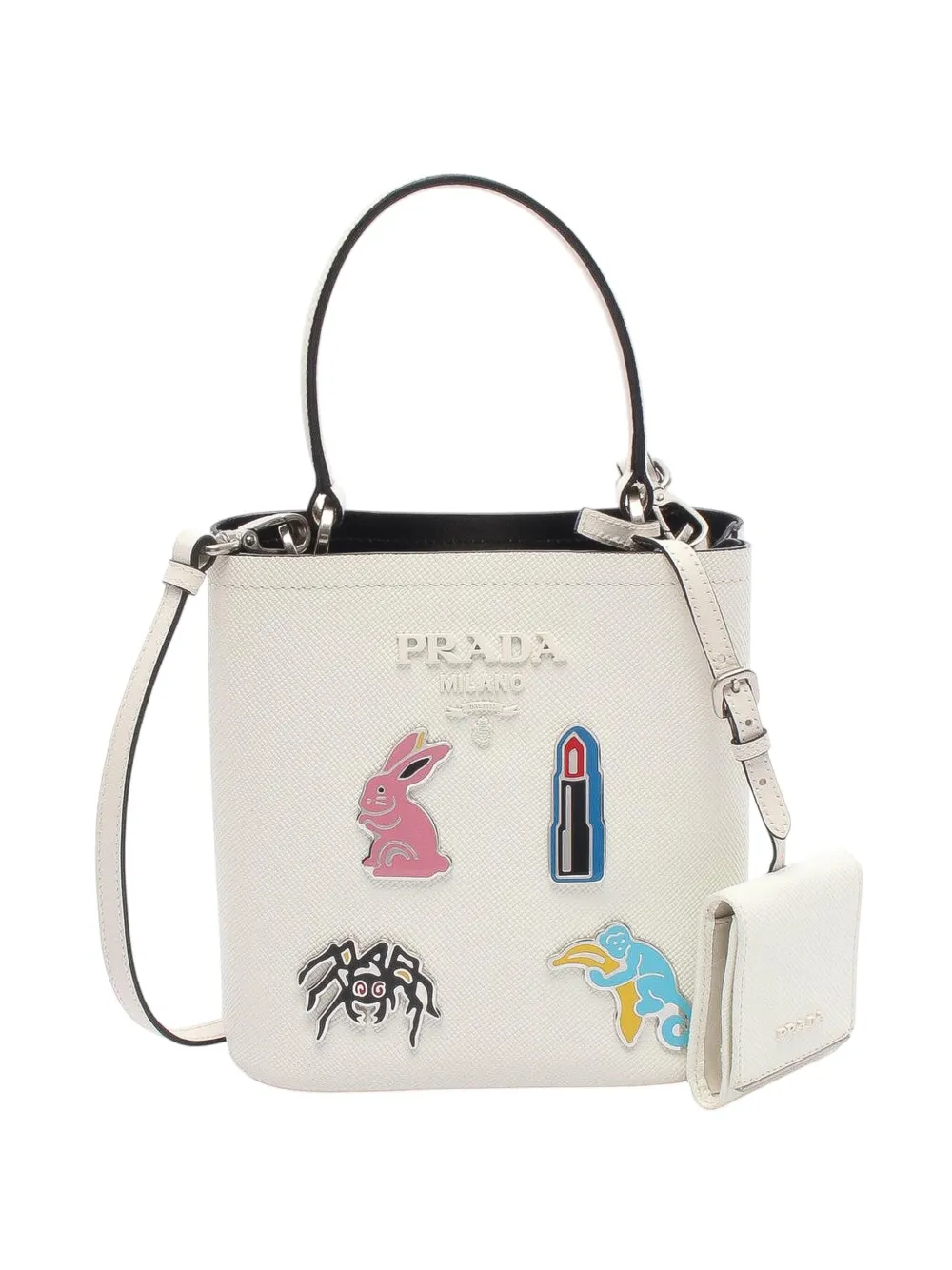 Pre-owned Prada 2000-2025 Small Saffiano Cuir Smalto Panier Satchel In White