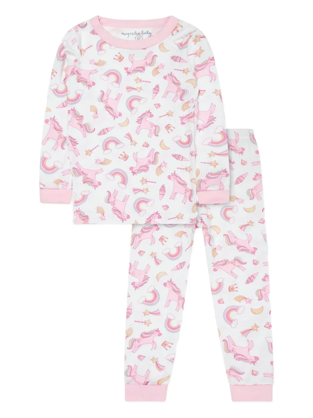 MAGNOLIA BABY unicorns rainbows trousers set | Pink | Image 1