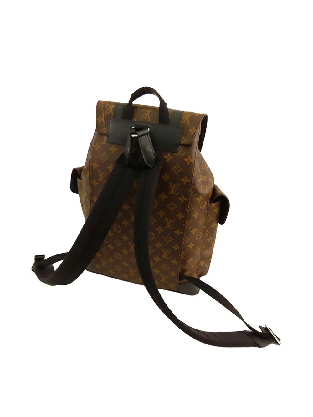 Pre-owned Louis Vuitton 2021-2025 Monogram Macassar Christopher Mm Backpack In Black