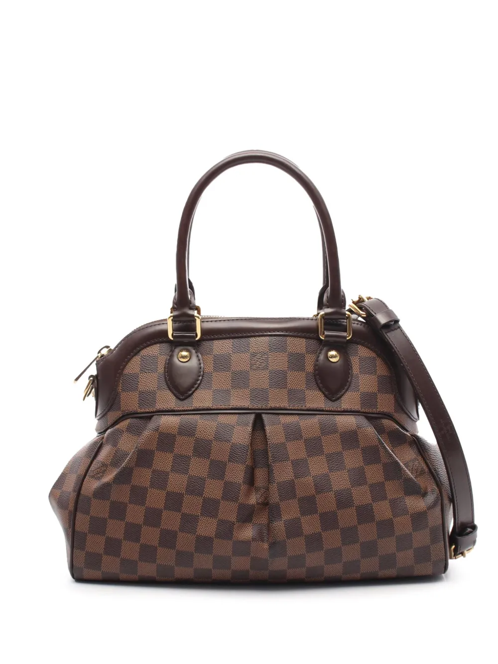 Pre-owned Louis Vuitton 2008 Damier Ebene Trevi Pm Satchel In Brown
