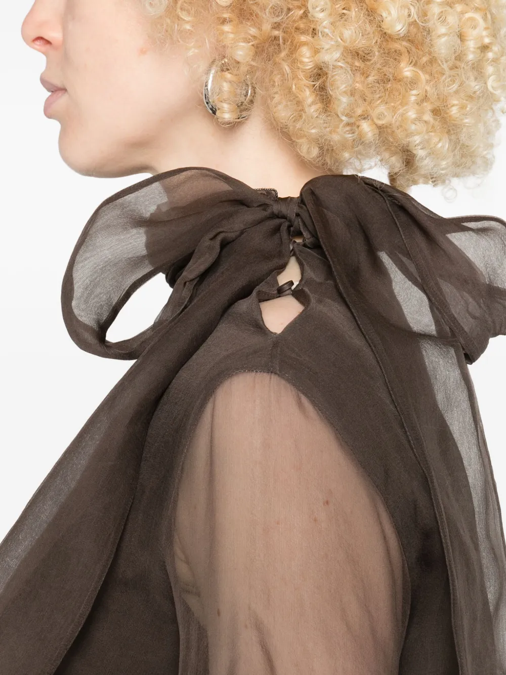 Brunello Cucinelli Embellished Tie-neck Blouse In Brown
