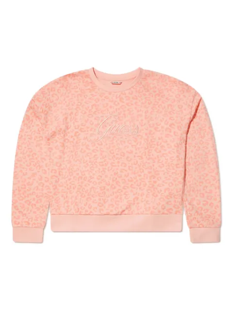 guess kids leopard-print embroidered sweatshirt