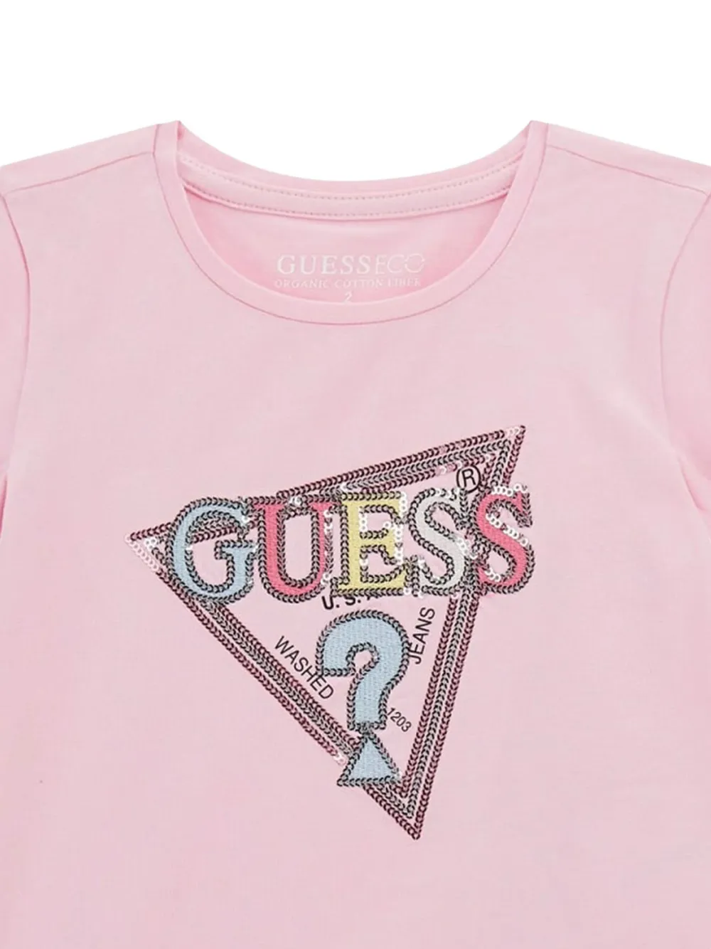 Guess Triangle-logo Sequined T-shirt In Pink
