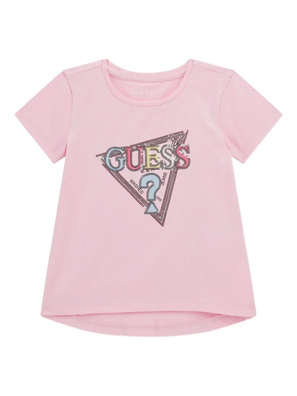 guess kids triangle-logo sequined T-shirt | Pink | Image 1