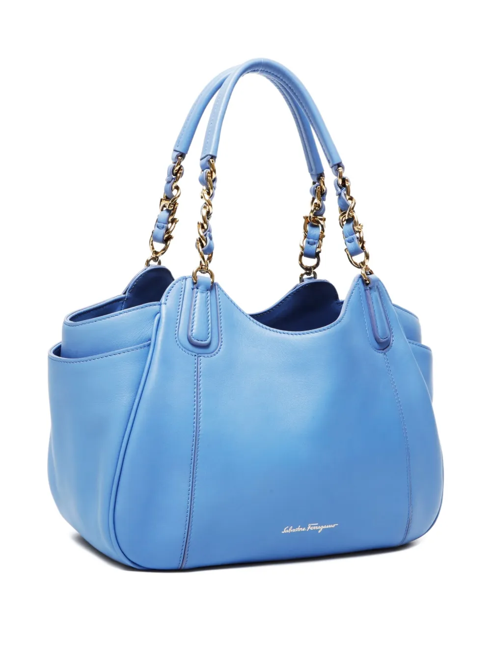 Pre-owned Ferragamo 2000-2020 Melinda Chain-handle Leather Handbag In Blue