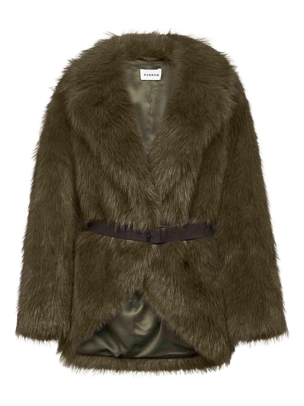P.A.R.O.S.H. belted faux-fur coat | Green | Image 1
