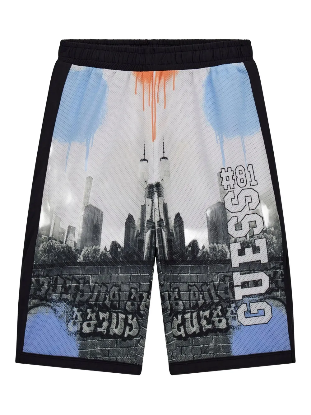 Guess Boys Urban City Print Shorts In Black