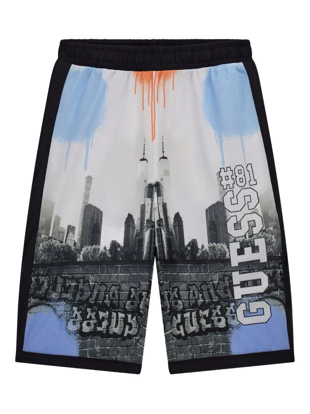 guess kids city-skyline graffiti casual shorts | Black | Image 1