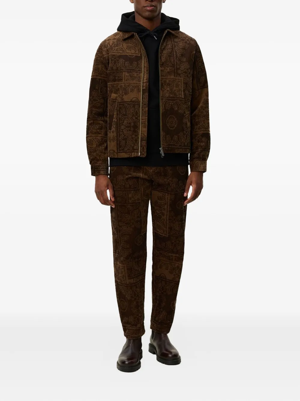 Les Deux Paisley-pattern Corduroy Coach Jacket In Brown
