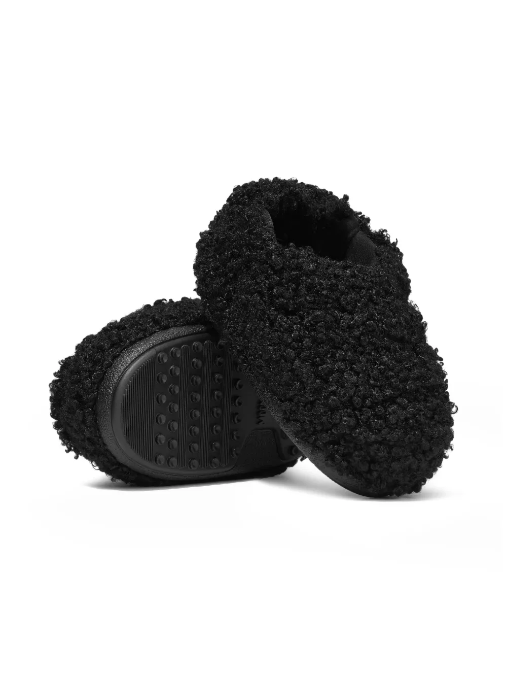 Moon Boot Kids faux-curly-fur slippers Black