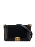 CHANEL Pre-Owned 2016-2017 Old Medium Braided Chevron Cotton and Lambskin Boy Flap crossbody bag - Black