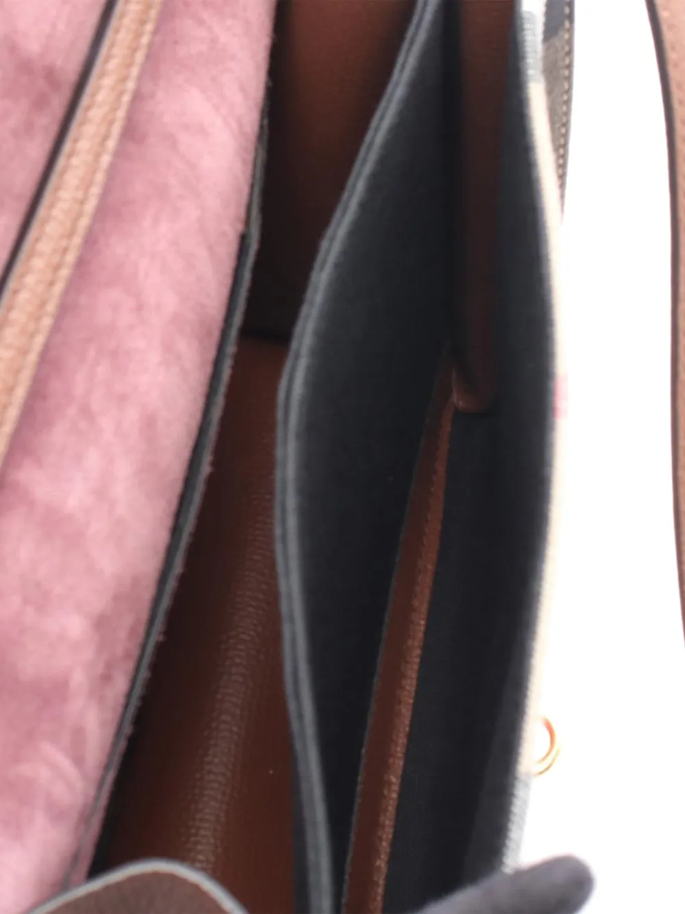 Pre-owned Burberry 2000-2017 Small Leather And House Check Canvas Derby Macken Crossbody Bag In Brown