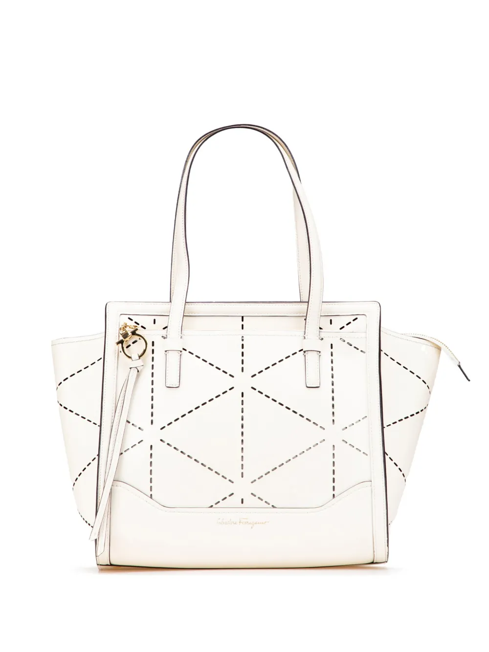Ferragamo Pre-Owned 2000-2025 medium geperforeerde leren Amy shopper | Wit | Image 1