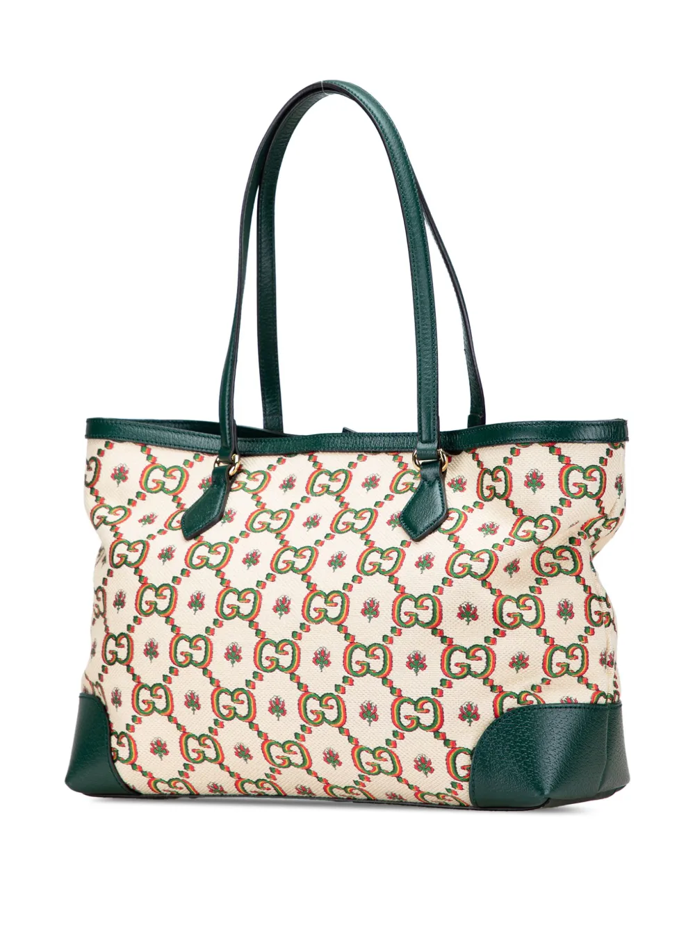 Pre-owned Gucci 2016-2025 100th Anniversary Medium Gg Canvas Embroidered Flower Ophidia Tote Bag In Brown