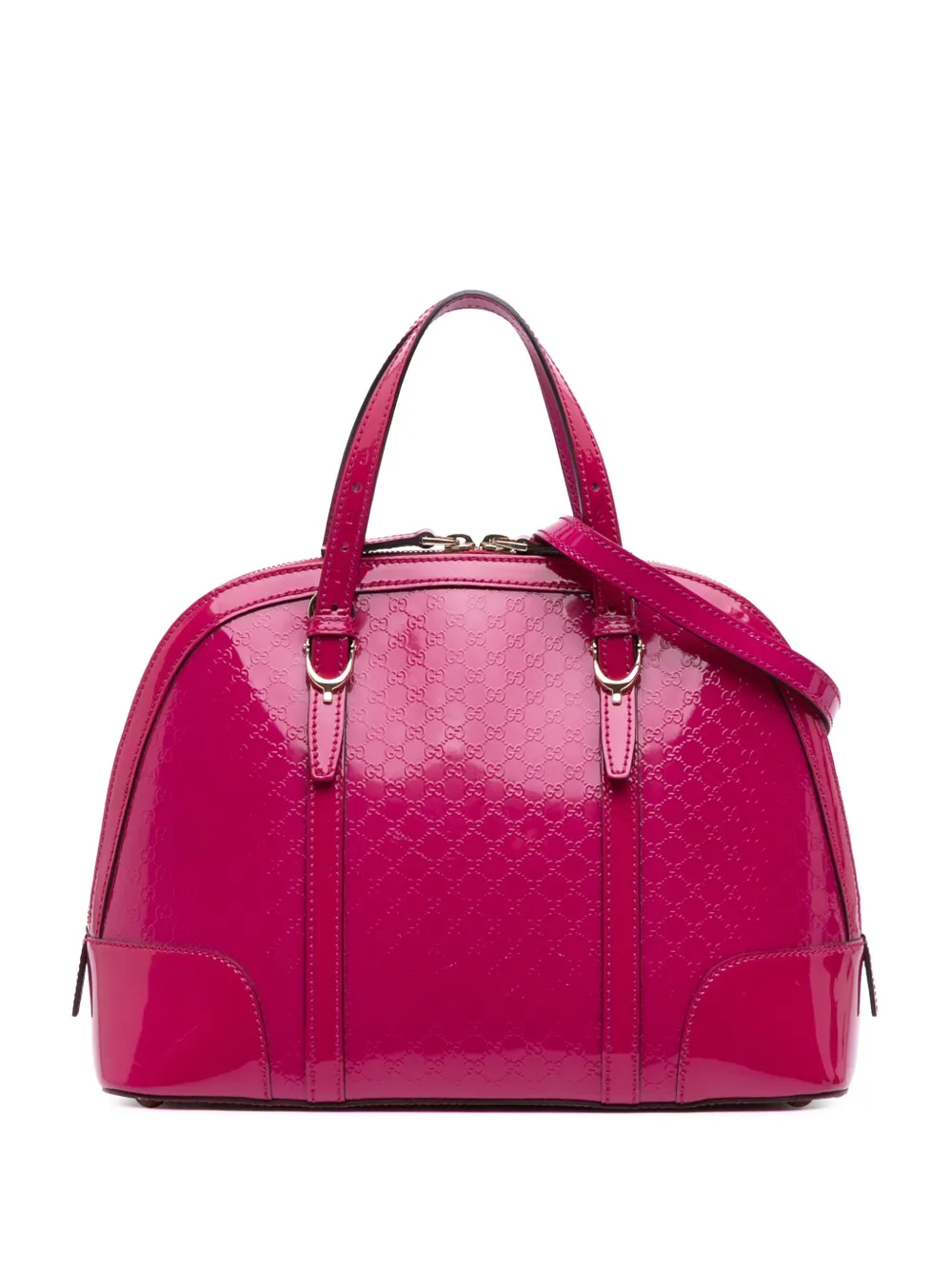 Gucci Pre-Owned 2016-2025 ミディアム マイクログッチシマ パテント ニース ドーム サッチェルバッグ - ピンク Gucci Pre-Owned 2016-2025 ミディアム マイクログッチシマ パテント ニース ドーム サッチェルバッグ - ピンク