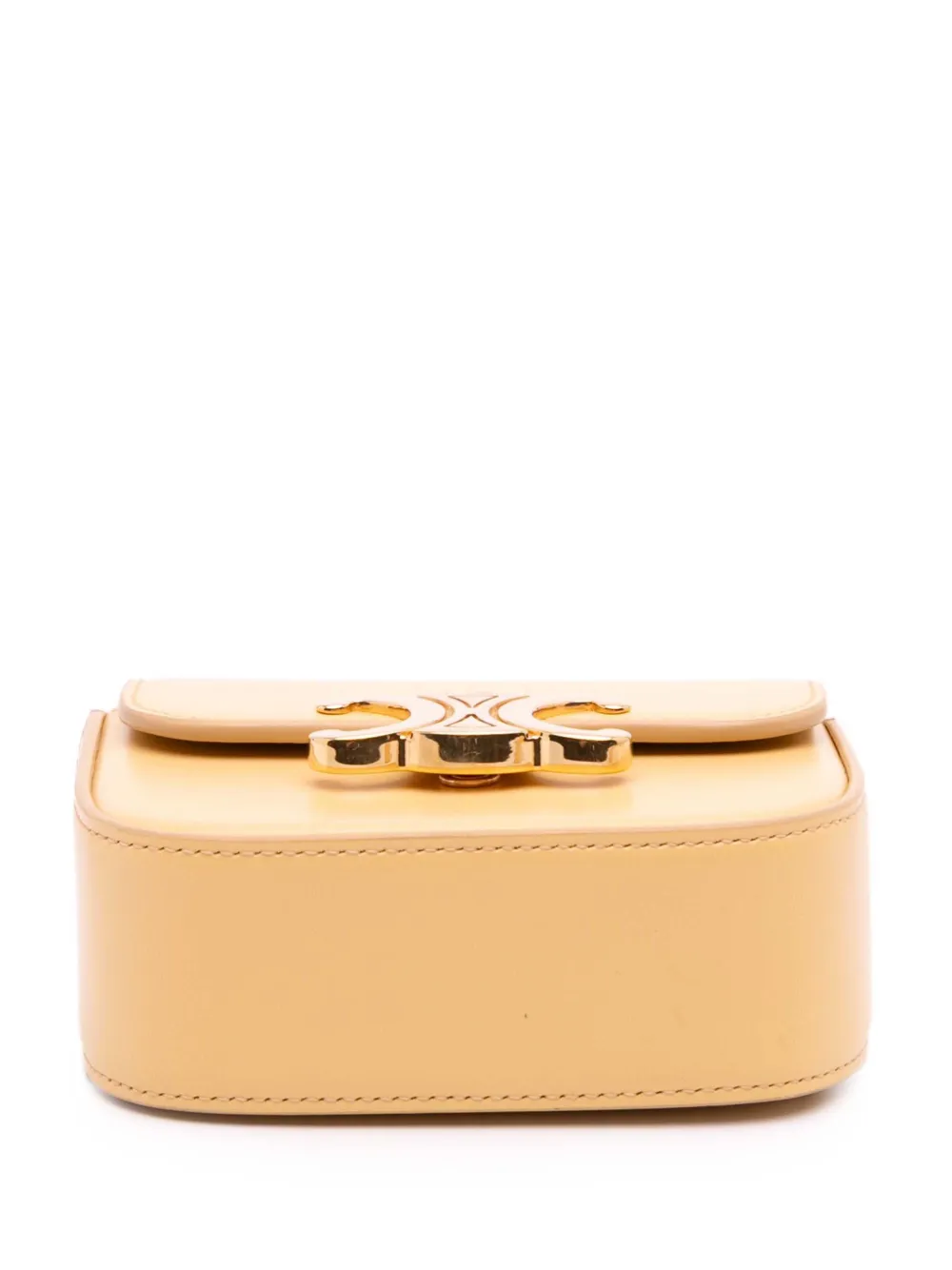 Pre-owned Celine 2022 Mini Shiny Calfskin Triomphe Crossbody Bag In Yellow