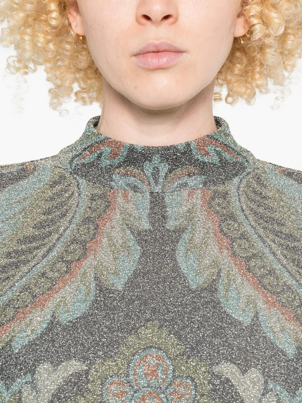 ETRO Jurk met hoge hals en bloemenpatroon Blauw