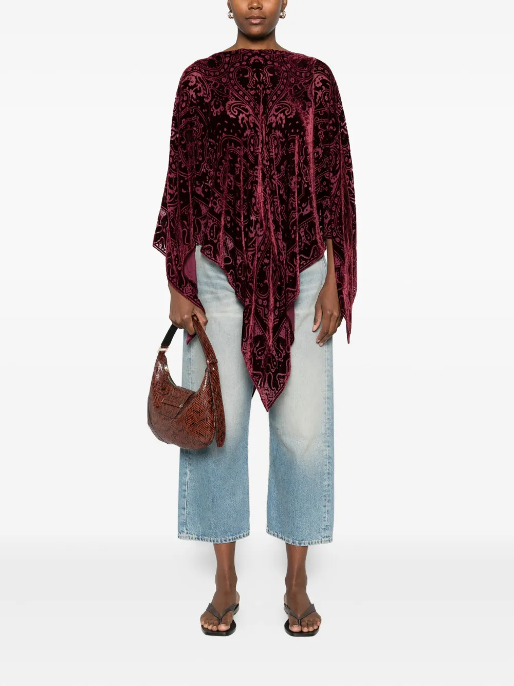 Etro Paisley-pattern Velvet Poncho In Red