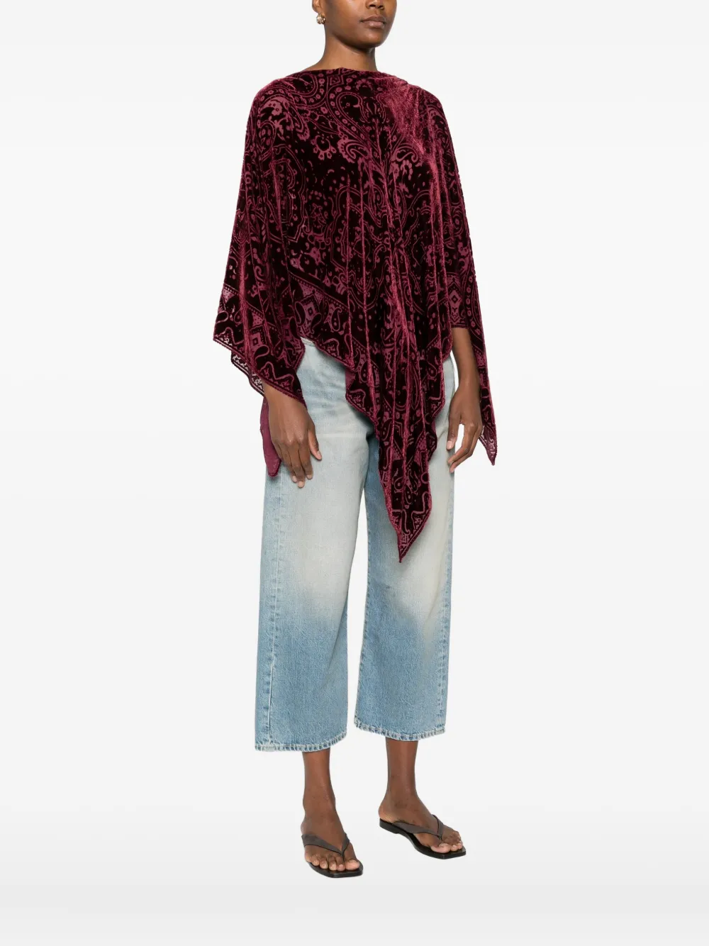 Etro Paisley-pattern Velvet Poncho In Red