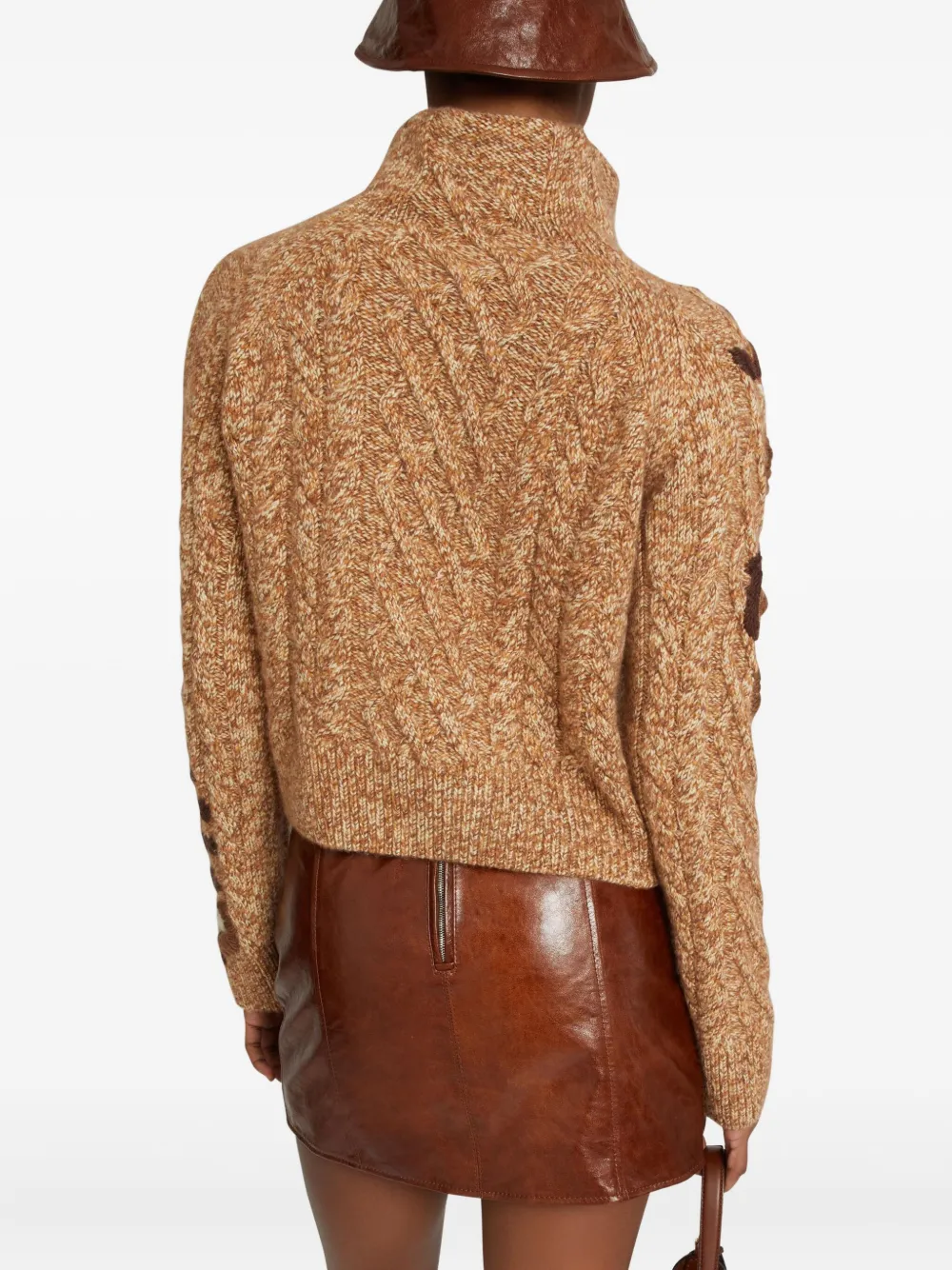 Ermanno Scervino Cable-knit Floral-embroidered Sweater In Neutral