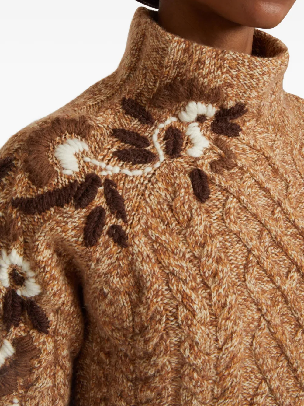 Ermanno Scervino Cable-knit Floral-embroidered Sweater In Neutral