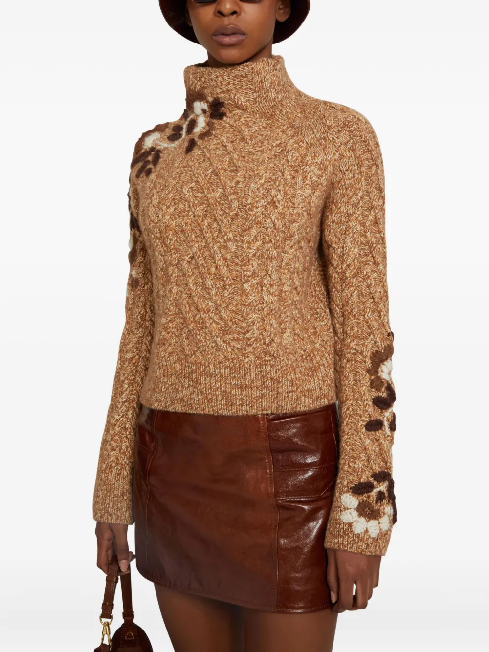 Ermanno Scervino Cable-knit Floral-embroidered Sweater In Neutral