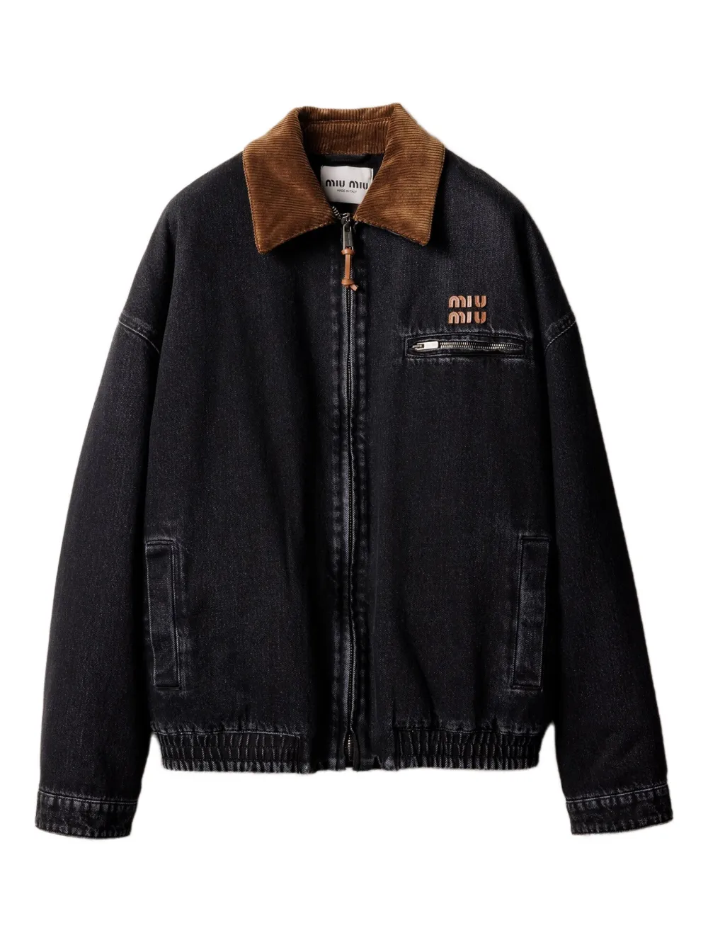 Miu Miu corduroy-collar denim jacket | Black | Image 1