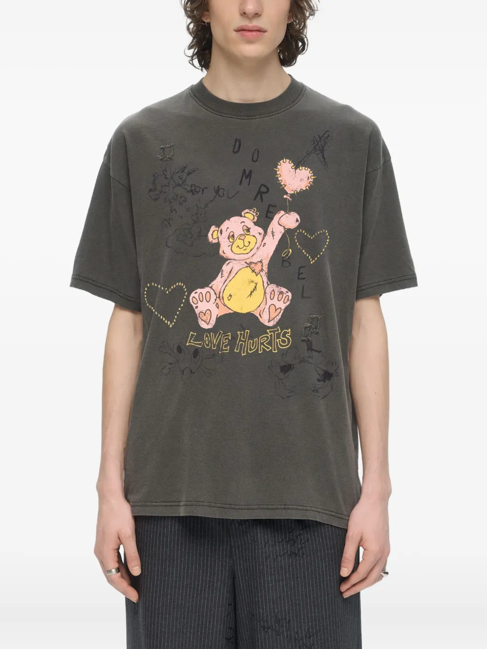 DOMREBEL T-shirt met teddybeerprint - Zwart