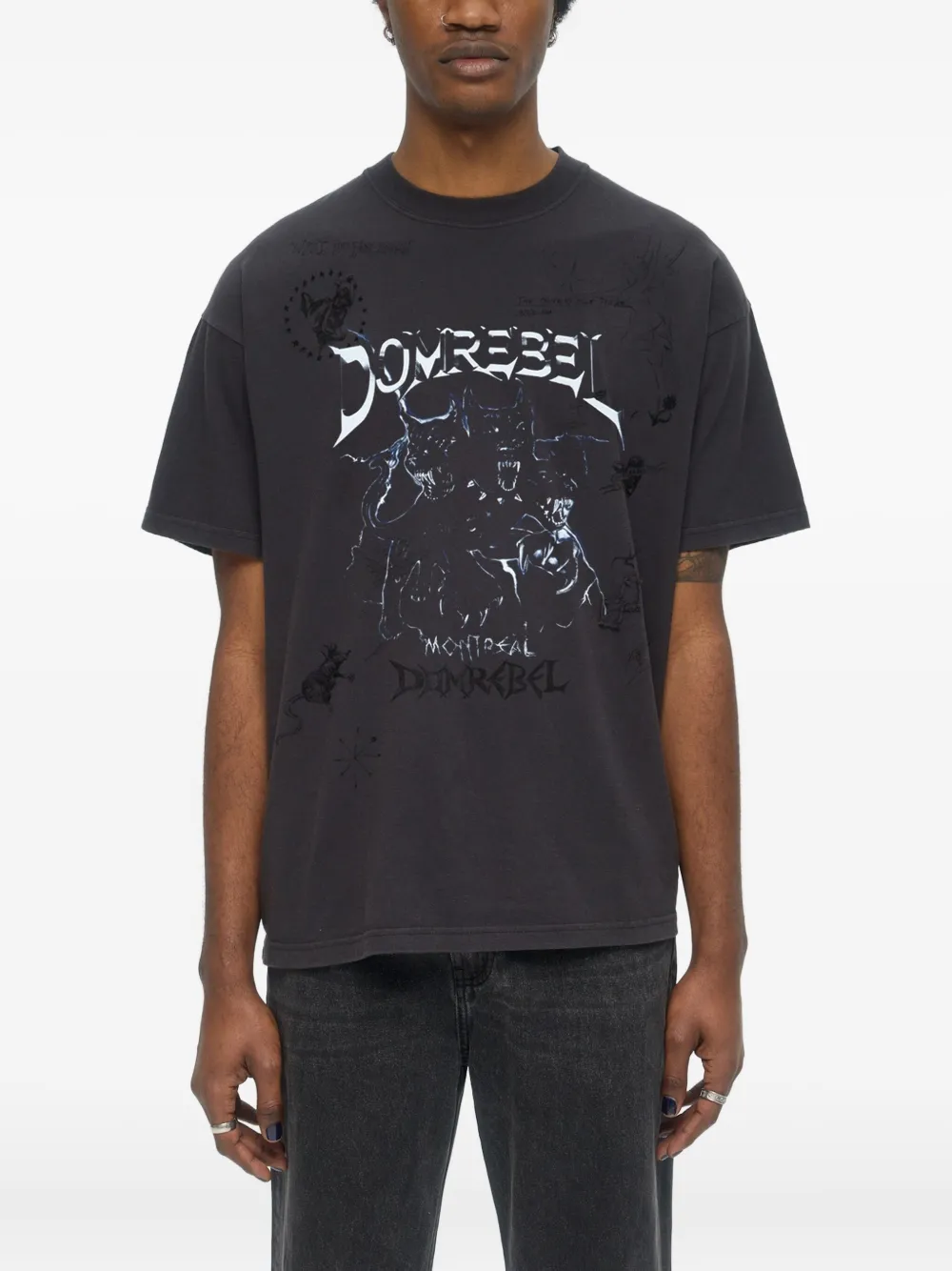 DOMREBEL T-shirt met grafische print - Zwart