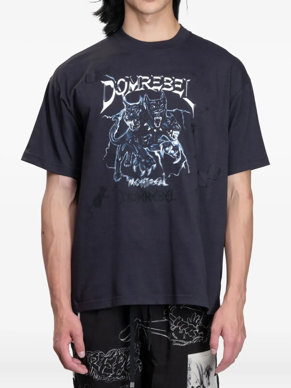 DOMREBEL Puppy T-shirt met hondenkop - Zwart