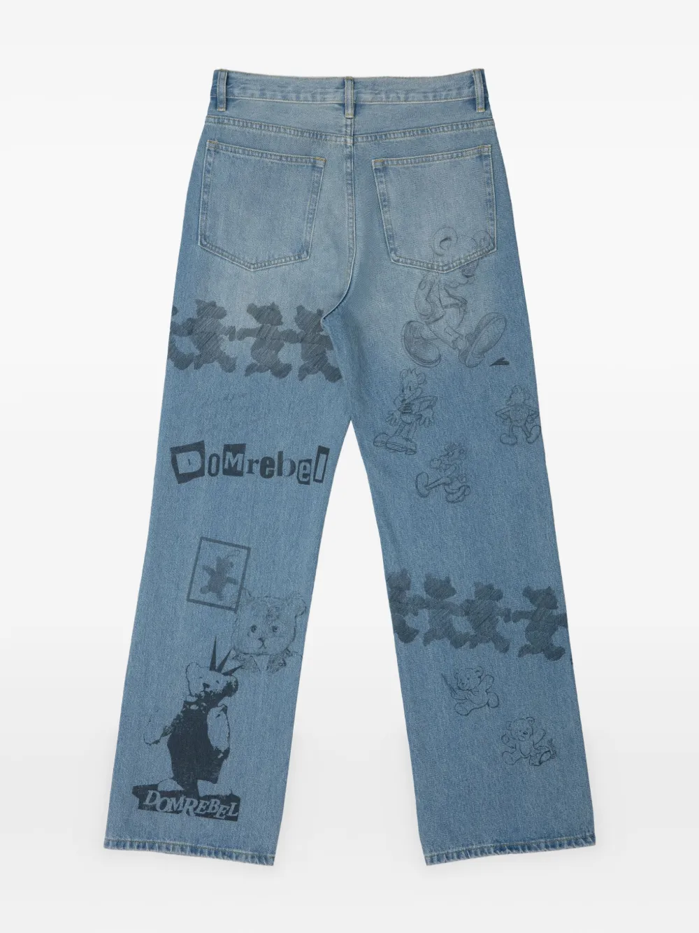 Domrebel Graphic-print Wide-leg Jeans In Blue