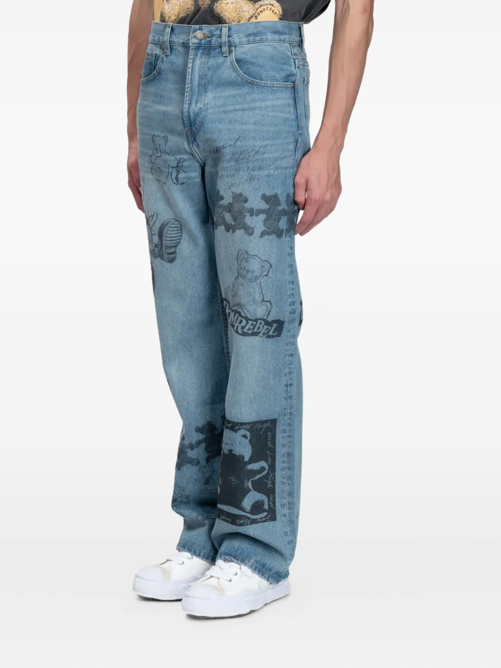Domrebel Graphic-print Wide-leg Jeans In Blue
