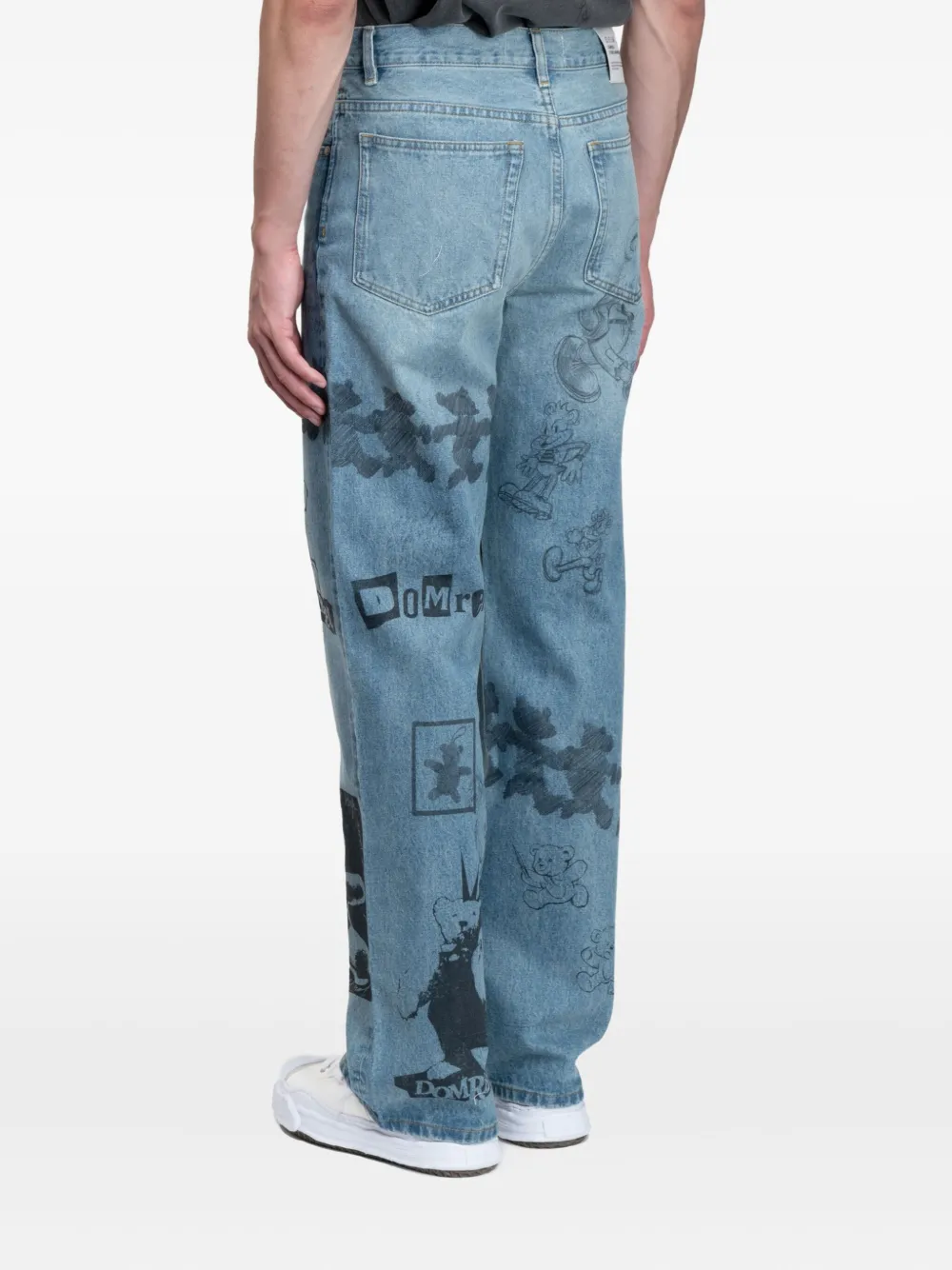 Domrebel Graphic-print Wide-leg Jeans In Blue
