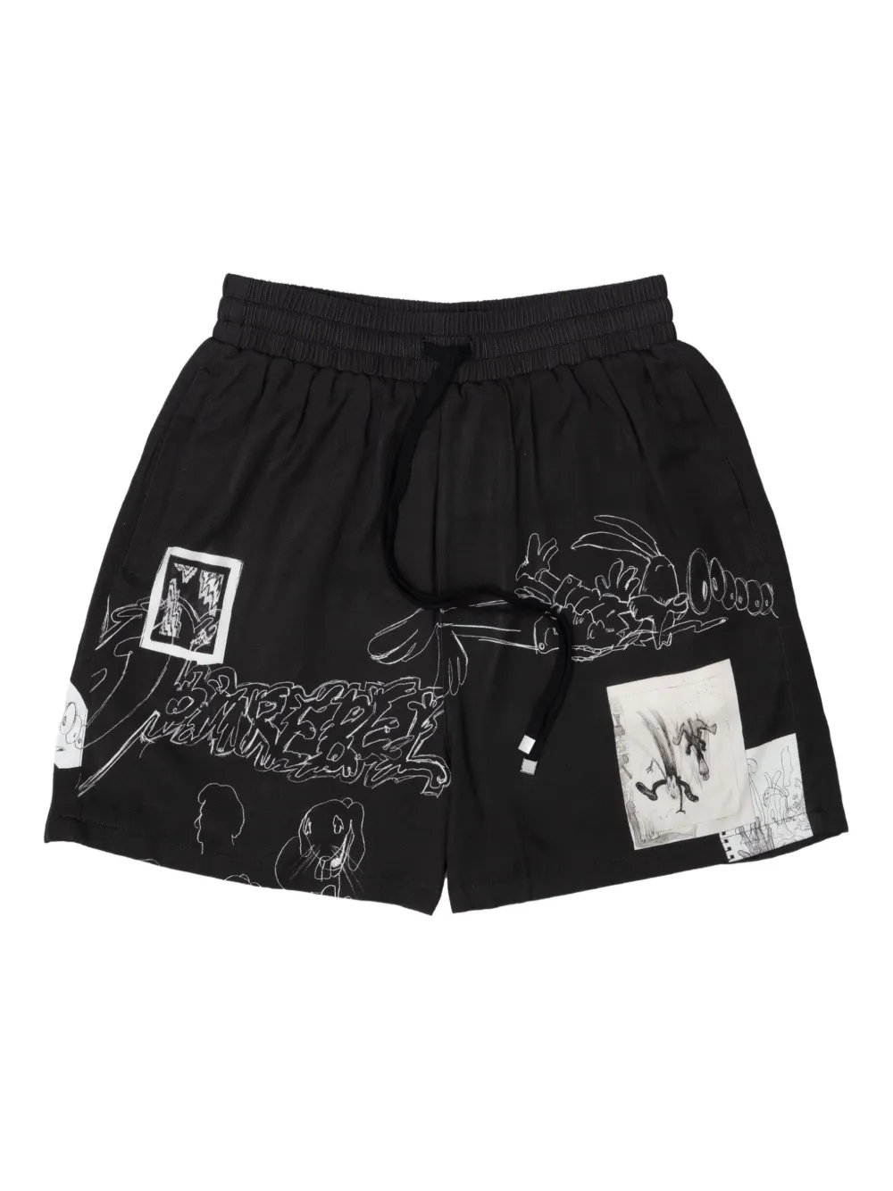 Domrebel Graphic-print Shorts In Black