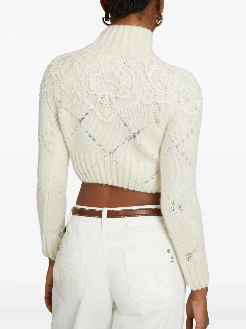 Ermanno Scervino Lace-embellished Diamond-pattern Sweater In Neutral