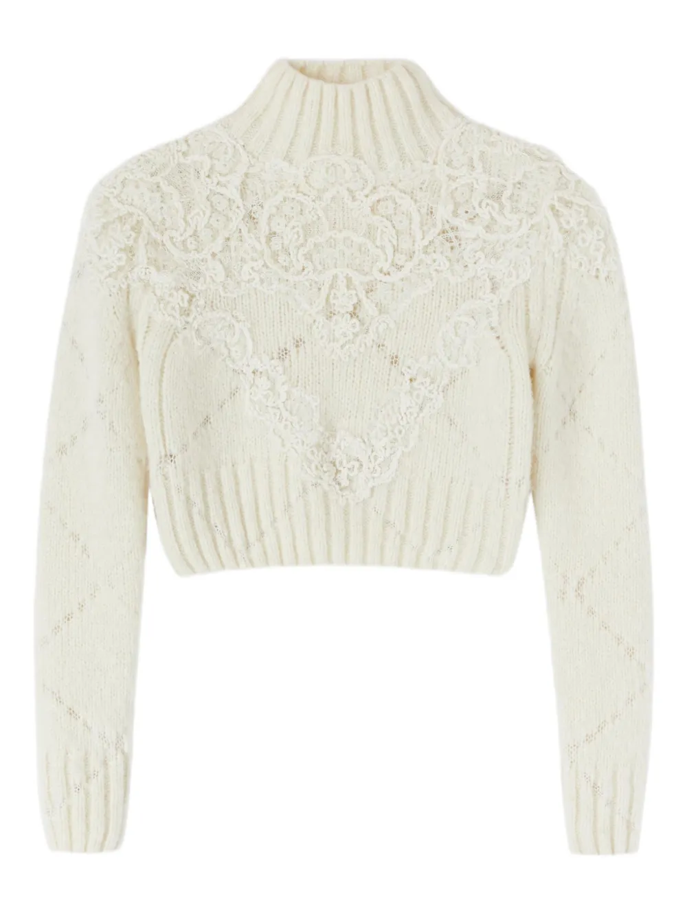 Ermanno Scervino lace-embellished diamond-pattern sweater | White | Image 1