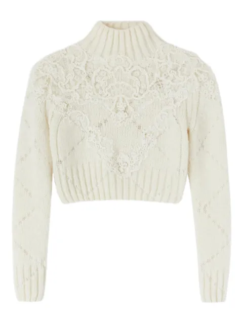 Ermanno Scervino lace-embellished diamond-pattern sweater