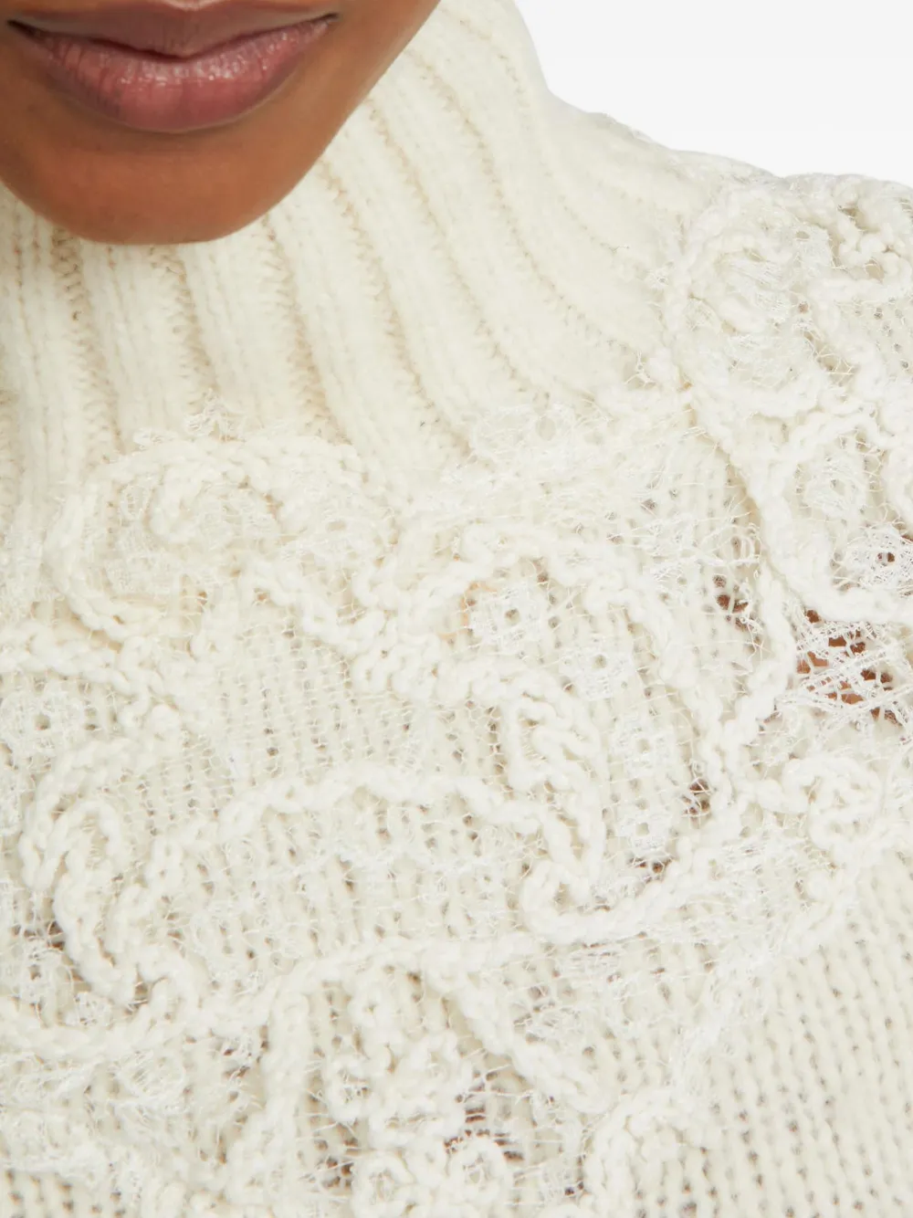 Ermanno Scervino Lace-embellished Diamond-pattern Sweater In Neutral