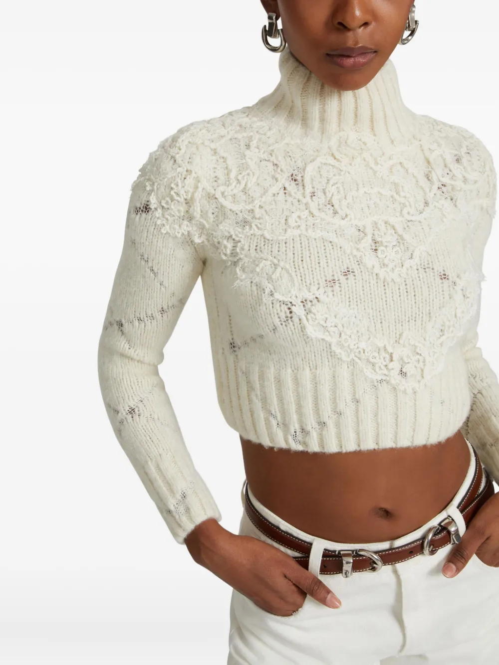 Ermanno Scervino Lace-embellished Diamond-pattern Sweater In Neutral