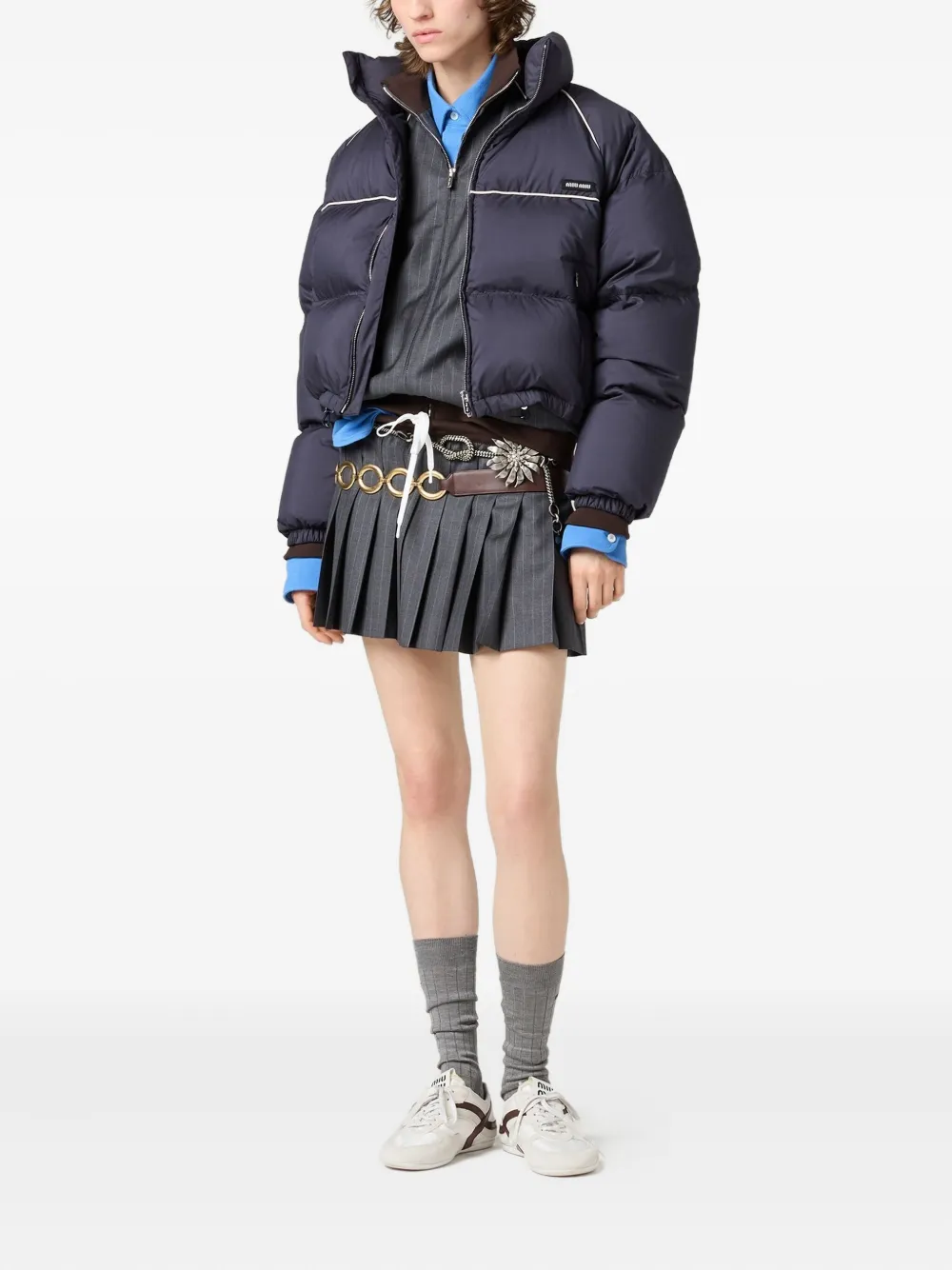 Miu Miu Padded Piped-trim Jacket In Blue