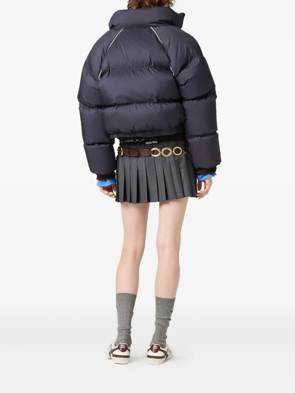 Miu Miu Padded Piped-trim Jacket In Blue