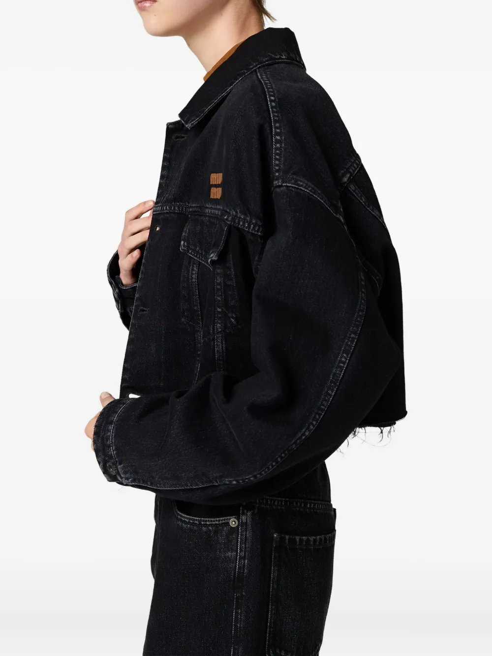Miu Miu Long Sleeve Casual Denim Jacket In Black