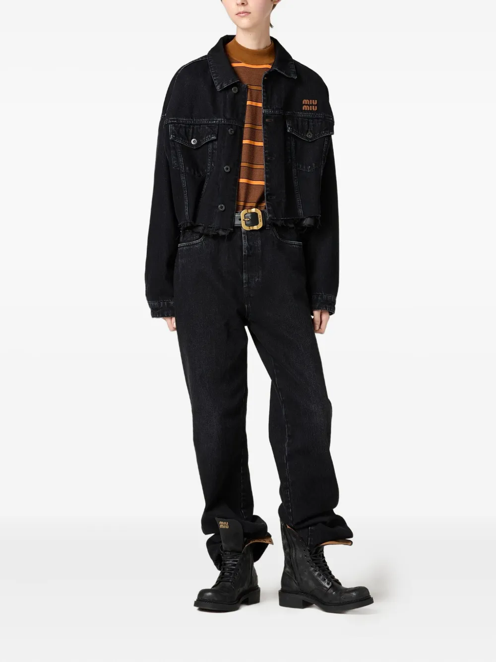 Miu Miu Long Sleeve Casual Denim Jacket In Black