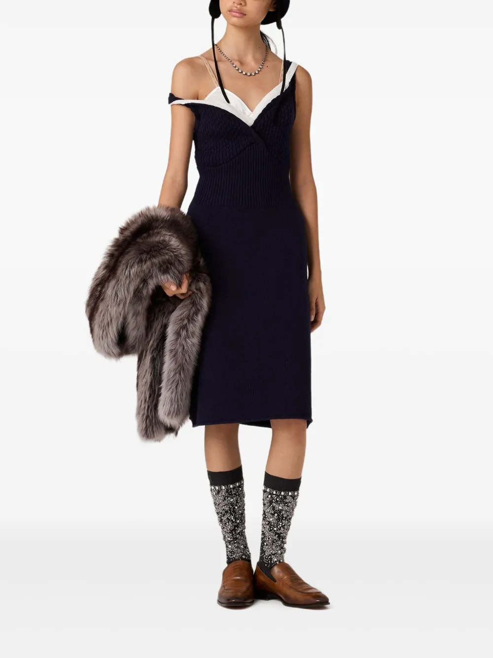 Miu Miu Gebreide mini-jurk met logodetail - Blauw