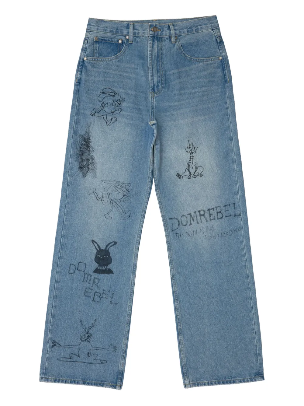 Domrebel Graphic-print Straight-leg Trousers In Blue