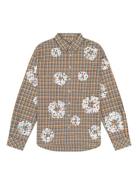 Denim Tears camisa con motivo de cuadros y detalle de corona