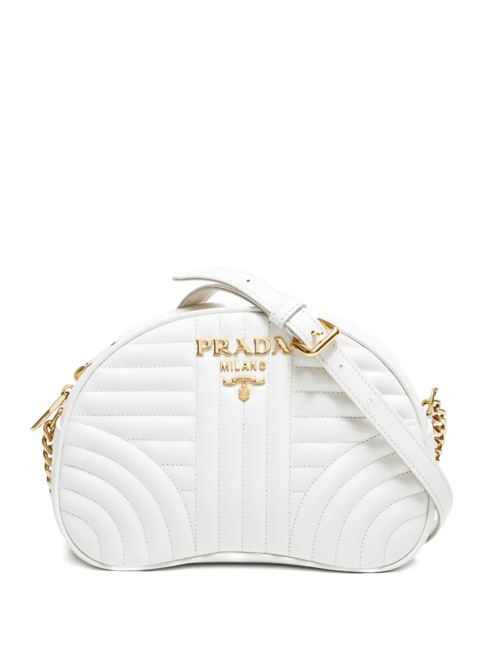 Pre-owned Prada 2010-2020s Diagramme Chain-strap Quilted Shoulder Bag In White