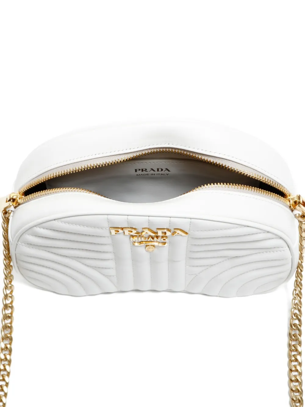 Pre-owned Prada 2010-2020s Diagramme Chain-strap Quilted Shoulder Bag In White
