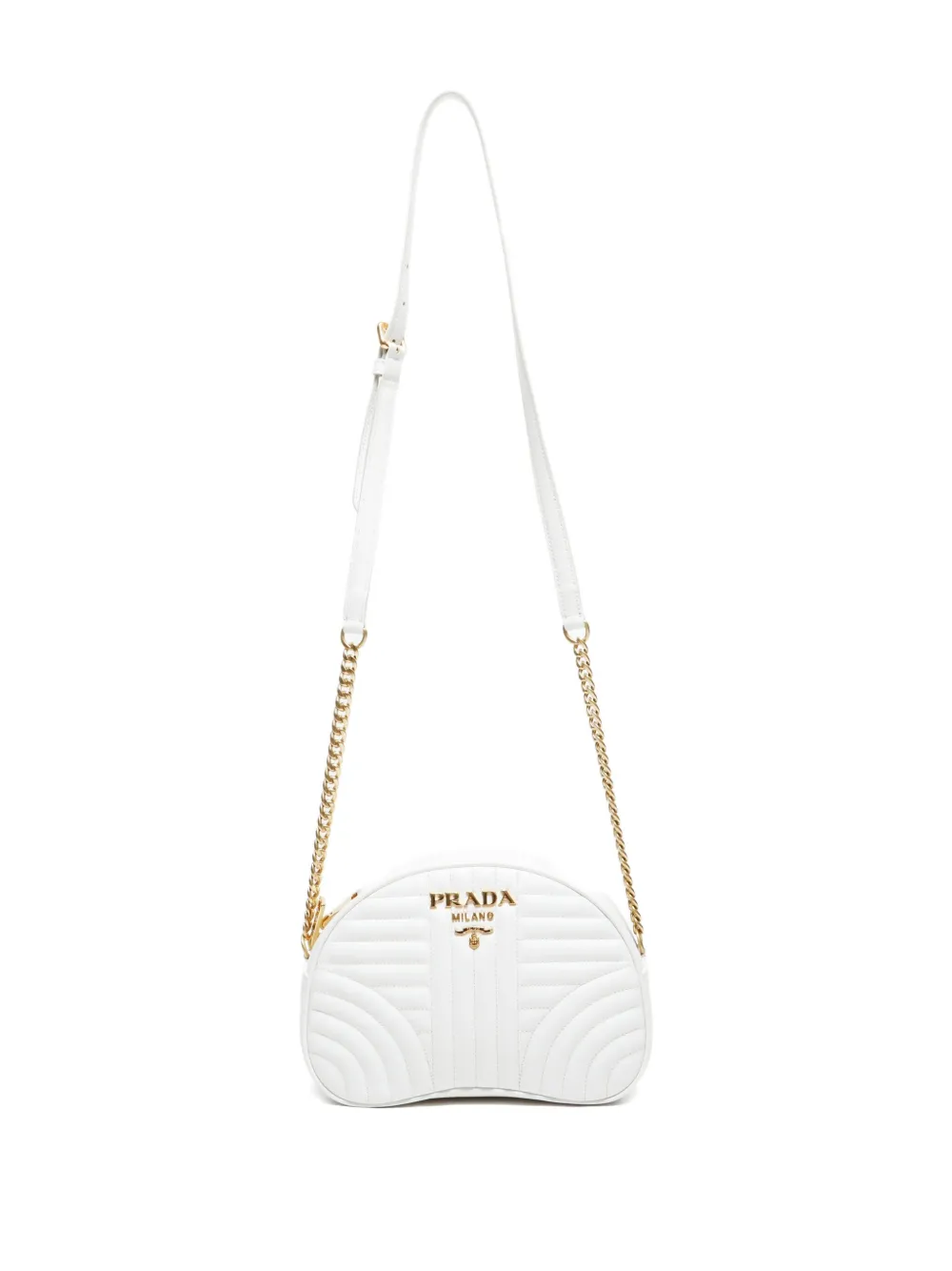Pre-owned Prada 2010-2020s Diagramme Chain-strap Quilted Shoulder Bag In White