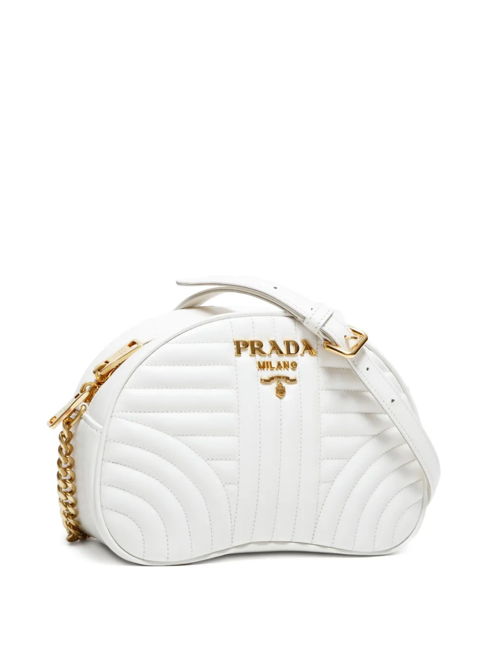 Pre-owned Prada 2010-2020s Diagramme Chain-strap Quilted Shoulder Bag In White